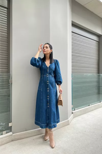 Robe en jean à manches ballon