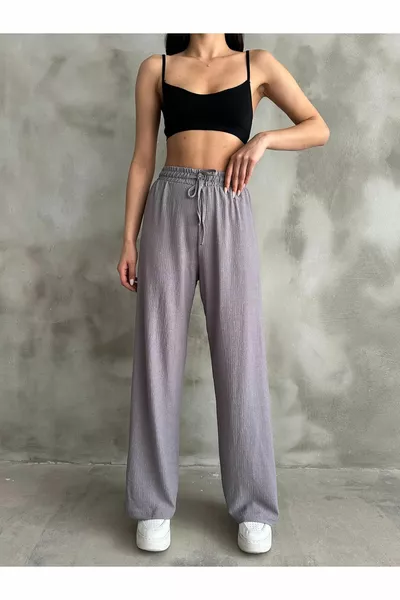 Women's Grey Elasticated Waist Palazzo Pants