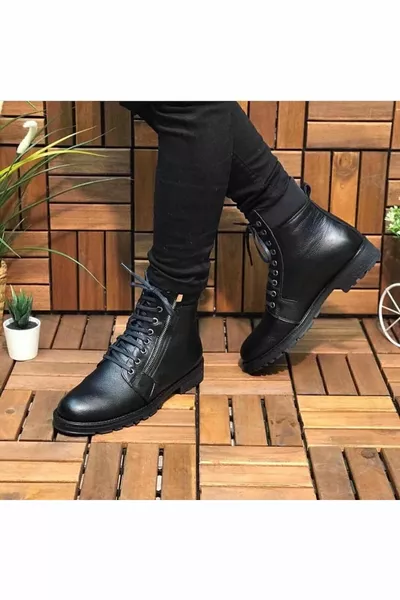 Военни мъжки ботуши от естествена кожа с цип 