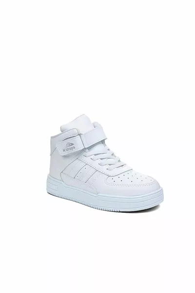 موسمي الياقة المدورة العظام الفيلكرو الأبيض للأطفال سلة أحذية رياضية