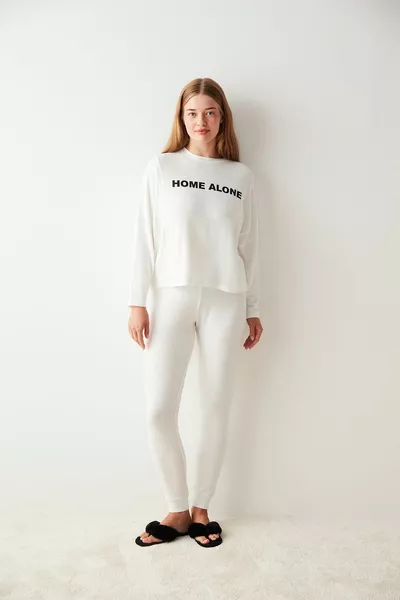 أبيض المنزل وحده السراويل الحرارية بيجامة مجموعة