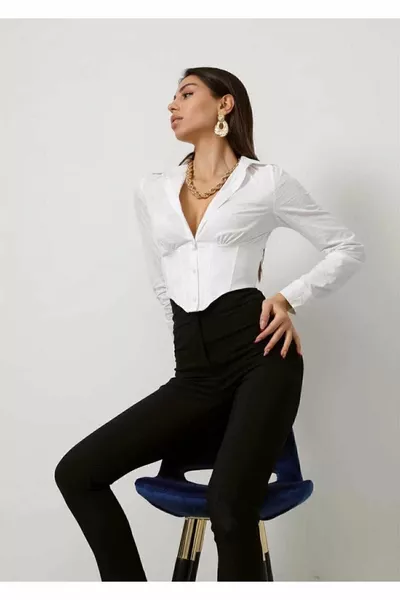 Damen Crop Shirt Slim Fit Slim Fit Elastische Taille Weiß