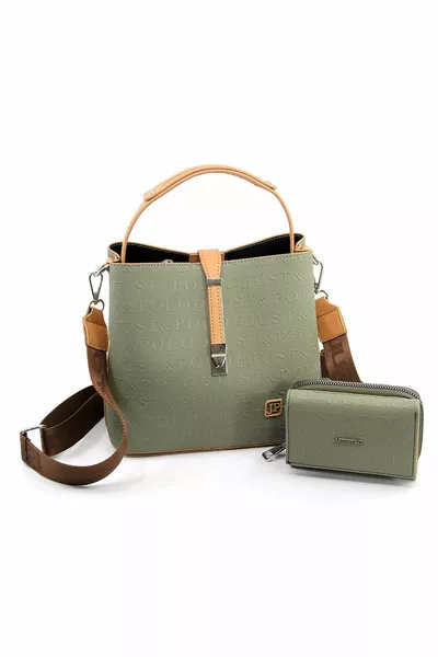 Дамска комбинация от чанта и зелена чанта и портфейл