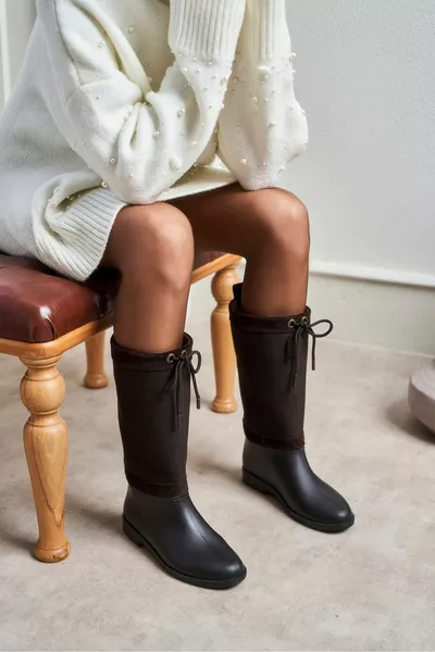 Royal Brown Истински велурени дамски ботуши за дъжд