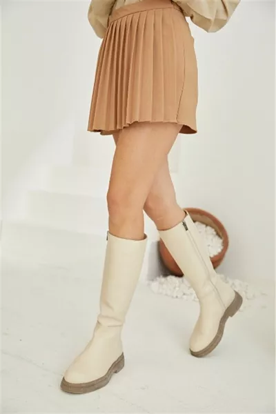 Bottes Nella Nude en cuir véritable pour femmes