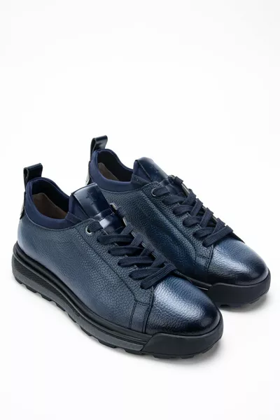 Мъжки ежедневни обувки от естествена кожа в тъмносиньо