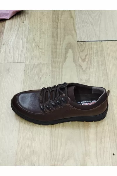 حذاء رياضي رجالي شتوي جلد طبيعي مطاط وحيد لون القهوة المستعبدين