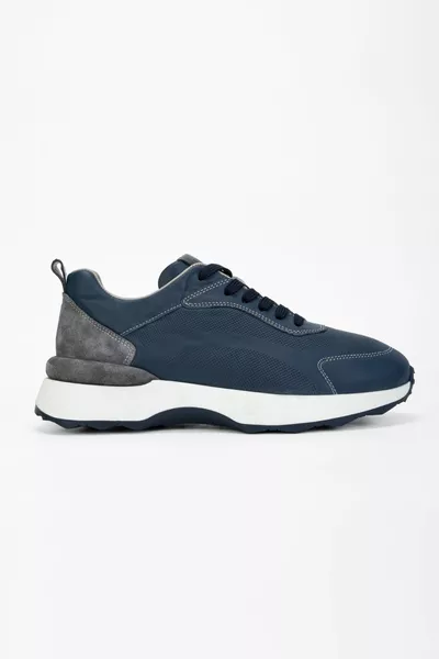 Marineblaue Sneaker & Sneakers aus echtem Leder für Herren