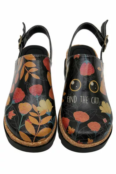 صنادل نعل جلد نباتي أسود سميك نسائي - ابحث عن تصميم Cat