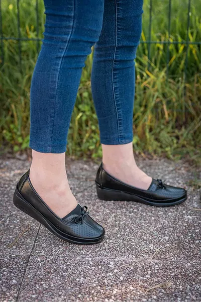 Дамски черни ортопедични ежедневни балетни балетки Mom Bow 