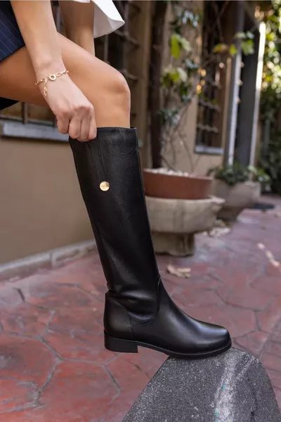 Denim Women's Black Real Leather Boots