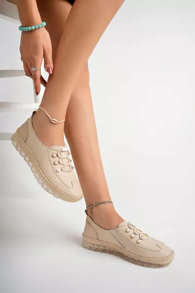 Scarpe casual da donna in pelle beige beige 