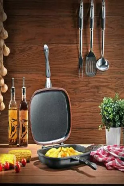 مقلاة شواء مزدوجة مربعة من الجرانيت  سم - مقلاة مزدوجة قابلة للفصل يمكن استخدامها على كلا الجانبين باللون الأسود