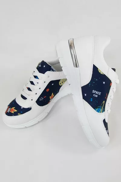 Marineblauw Wit Orthopedische sneakers met planeetthema