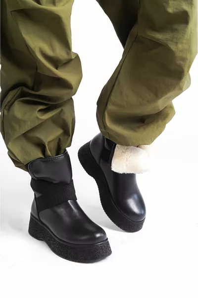 المرأة الجلد سميكة وحيد أحذية الثلج المرنة مع الفراء داخل