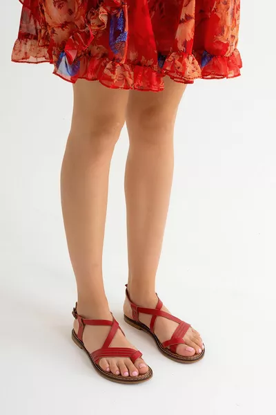 Tongs rouges Tonia Sandales en cuir véritable