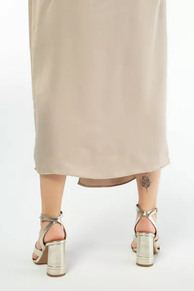 صنادل جلد طبيعي بكعب عال للسيدات   مليار Ayk 