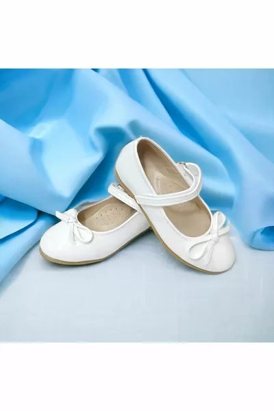 Kız Çocuk Fiyonklu Beyaz Rugan Ortopedik Babet