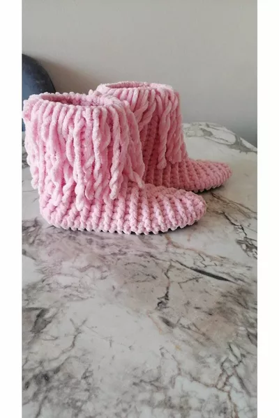 Tricoté à la main velours rose pompon maison bottes Panduf