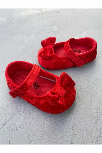 Бархатные туфли для девочек с бантом