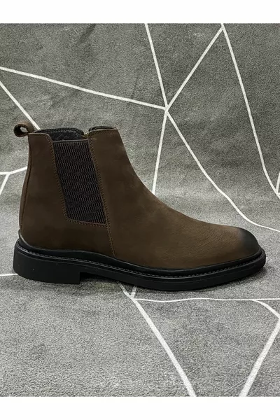 Kaffee Echtes Nubukleder Gummisohle Reißverschluss Chelsea Boots