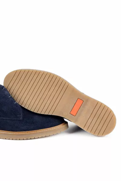 Genuine Suede Leather Navy Blue Lace-Up Men's Classic Boots Inside and Out AN