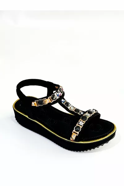  Zwart Mid Lane Stone Casual Orthopedische Dikke Zool Geïmporteerde Sandalen voor Dames - Zwart - 