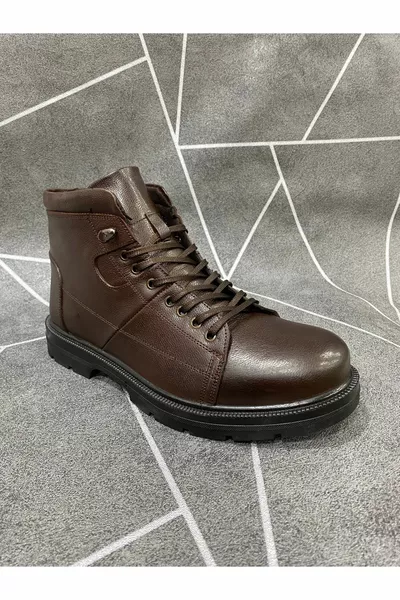 Brown Zipper Genuine Leather Rubber Sole Postal Boots