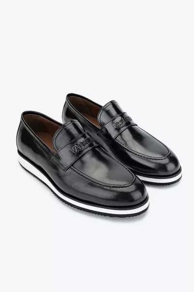 Hasky Herren Schwarze Büffel Echtleder Loafer Schuhe