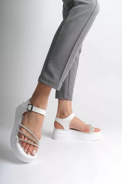 YARA Dikke Gesp Steen Gestreepte Orthopedische Zool Dames Sandalen BT Wit