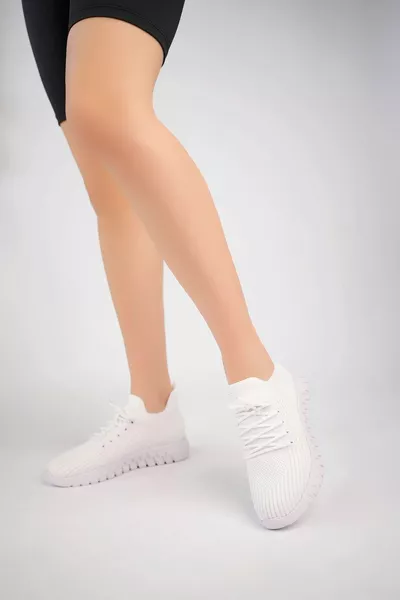 Scarpe Maglieria Bianche con Tacco Imbottito