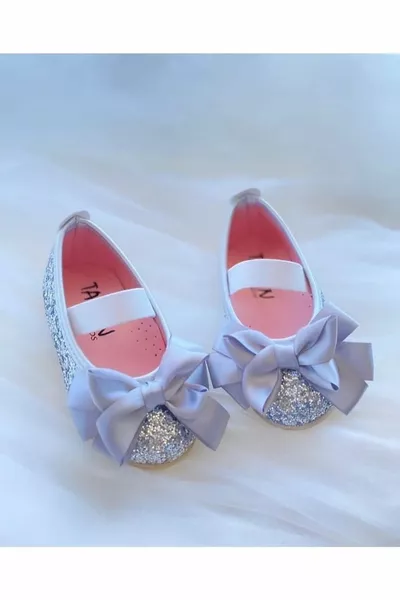 Silberne Glitzer-Frontschleife Orthopädische Ballerinas für Kinder