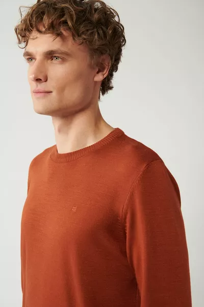 Erkek Kiremit Triko Kazak Bisiklet Yaka Tüylenmeyen Regular Fit 