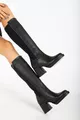 Rena Heeled Back Stretch Leather Boots Black