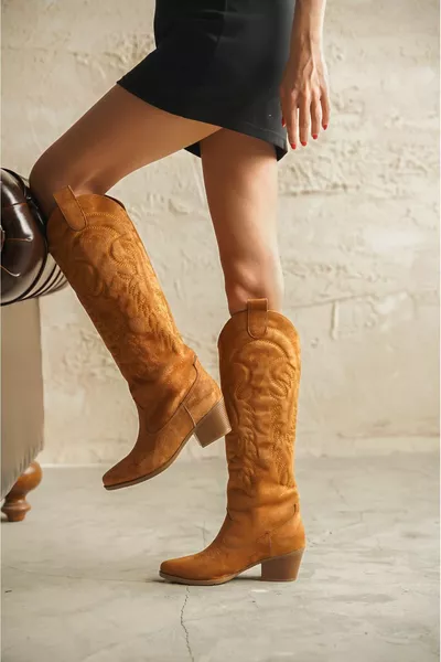 Дамски каубойски ботуши Rendon - Tan велур