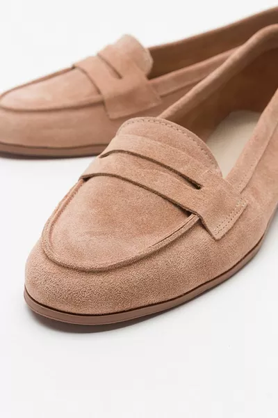  Dark Beige Suede Genuine Leather Women's Ballet Flats