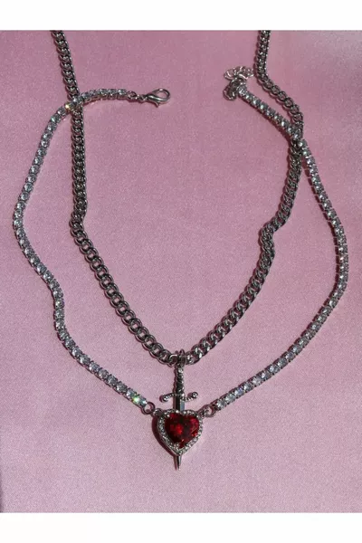 Pamuk Prenses ve Avcı Su Yolu Choker - Çift Kolyesi-Gümüş Kaplama