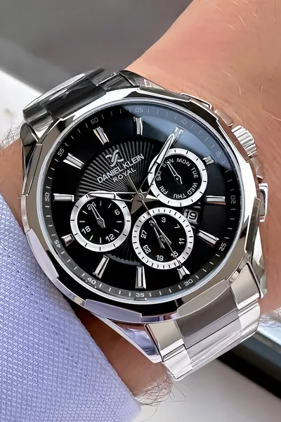 Orologio da polso da uomo premium 3 atm impermeabile argento colore fumé cinturino in acciaio bracciale 