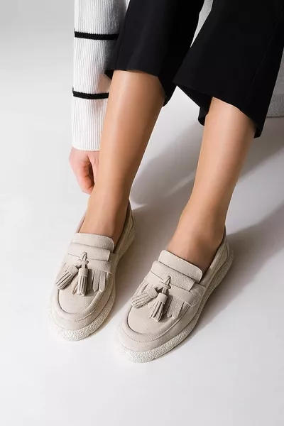 Women's Genuine Leather Loafer Casual Shoes Suma beige Suede