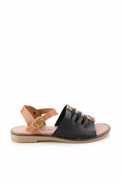 Schwarze Damensandalen aus echtem Leder 