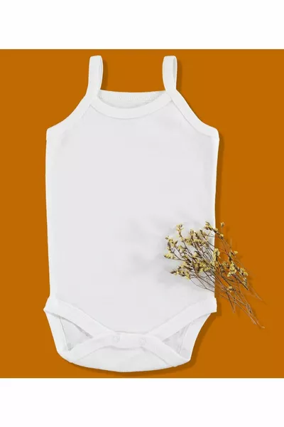 Бебешко основно боди с оребрено деколте с кръгло деколте от 5 части - бяло