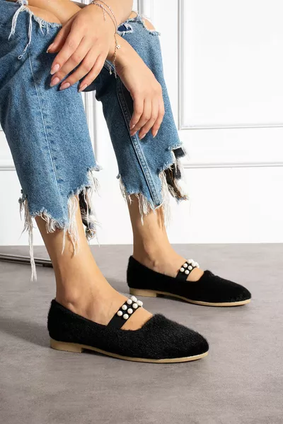 Tessuto a pelo fine Accessorio nastro di perle Ballerine da donna