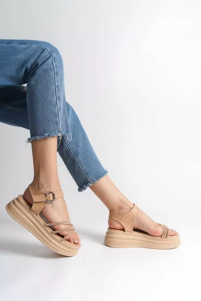 AMARA Dicke Schnalle Stein gestreift Orthopädische Sohle Damen Sandalen TT Skin