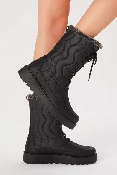 Дамска черна водоустойчива плюшена подплата без връзки Топли поддържащи снежни ботуши Декоративен модел с връзки