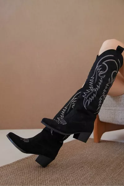 حذاء ريندون كاوبوي نسائي - جلد الغزال الأسود