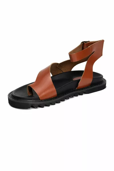 Sandales en cuir véritable beige pour femmes 