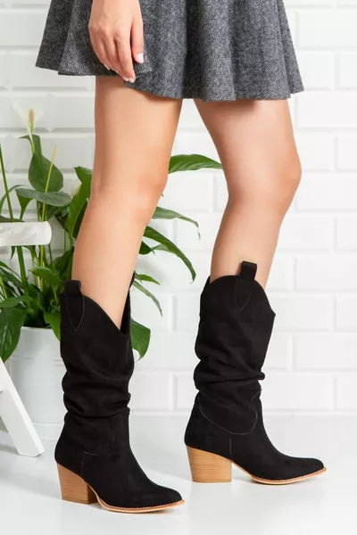 Suède Bellows Western Style laarzen met dikke hakken voor dames