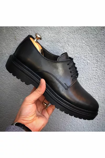 Echt lederen zwarte casual herenschoenen