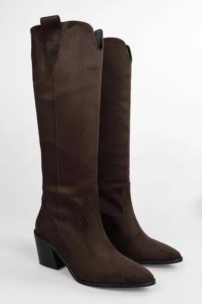 Дамски велурени каубойски ботуши Rebel Bitter Coffee