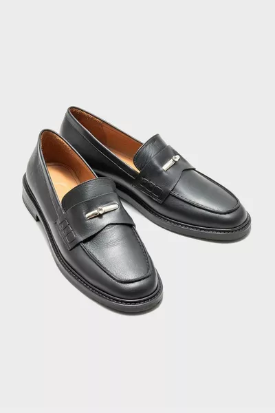 Black Leather Women's Loafer